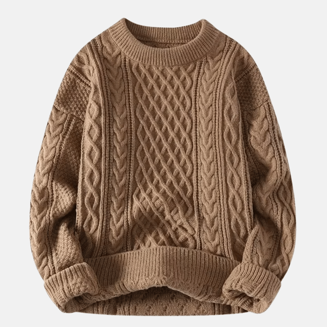 Men's cozy solid color knit pullover sweater, perfect for casual winter warmth.