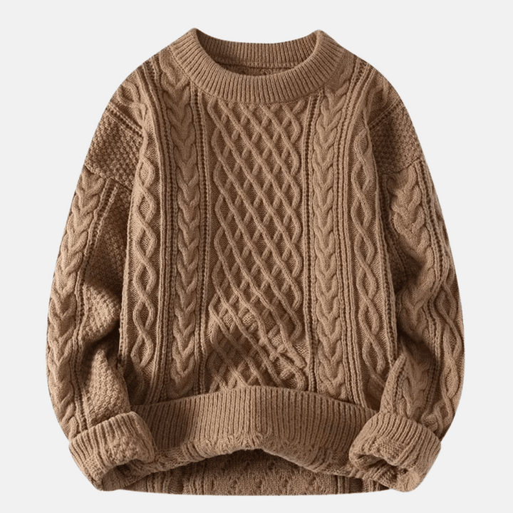 Men's cozy solid color knit pullover sweater, perfect for casual winter warmth.
