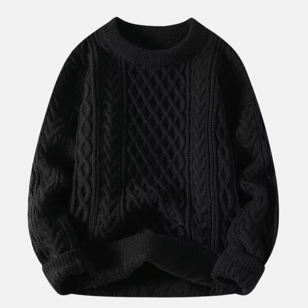 Stylish men's solid color winter pullover sweater. Cozy, loose fit knitwear for ultimate cold weather comfort.