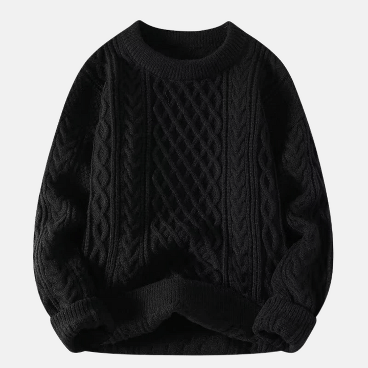 Stylish men's solid color winter pullover sweater. Cozy, loose fit knitwear for ultimate cold weather comfort.
