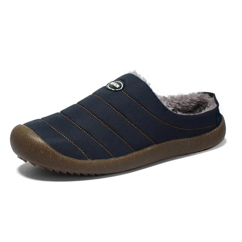 Plush lined men's slip-on winter slippers, soft and warm for ultimate indoor comfort.