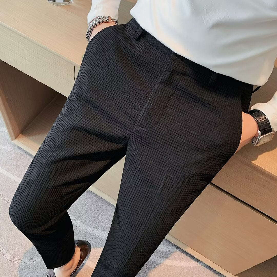 Comfortable men's cropped slim fit chinos, designed for a modern smart casual look. Elevate your menswear style.