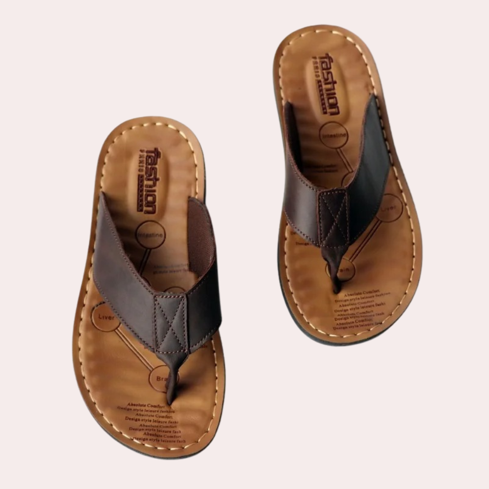 Casual men's summer flip flop sandals with a cushioned footbed for beach, travel, & outdoor style.