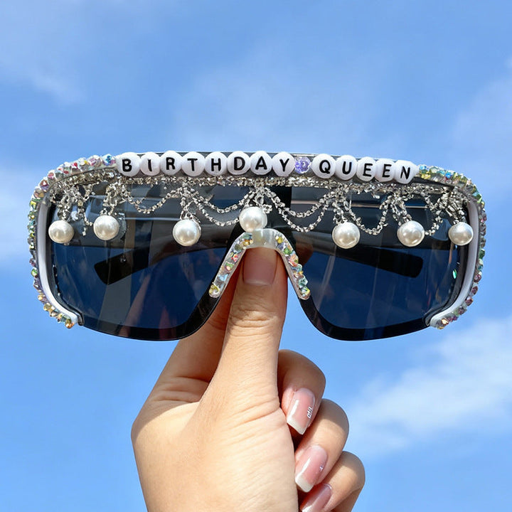 Fashion-forward men's pearl & rhinestone sunglasses. Bold glamour eyewear, ideal for parties & stylish men's fashion. UV shades.