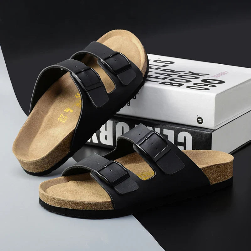 Men's double buckle adjustable summer sandals in a casual, open-toe design, perfect for beach holidays.