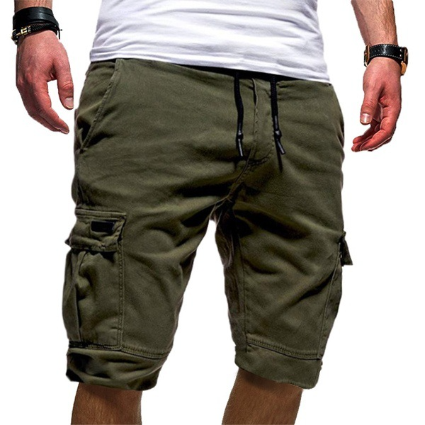 Men's drawstring cargo shorts with ample utility pockets for casual summer wear. Relaxed fit.