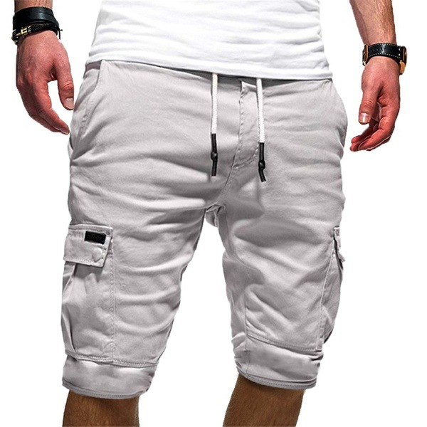 Durable men's cargo shorts, drawstring waist, and functional utility pockets. Great for active or casual summer wear.
