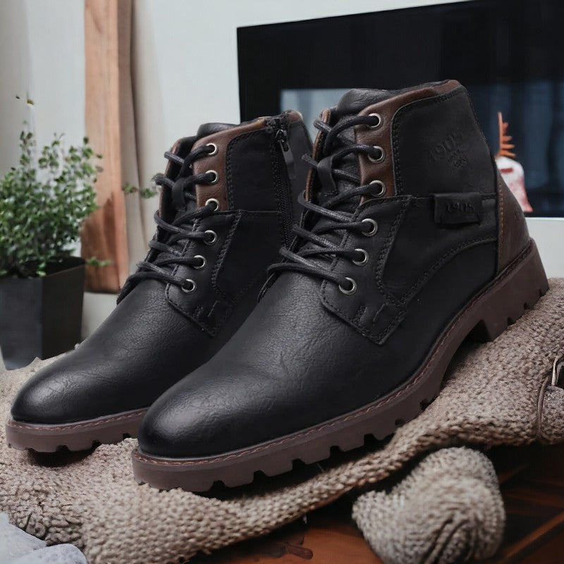 Stylish men's durable brown ankle boots, lace-up design ensures secure fit for work or everyday fashion.