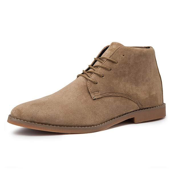 Men's durable brown leather ankle boots with cushioned comfort & supportive lace-up design for outdoor wear.