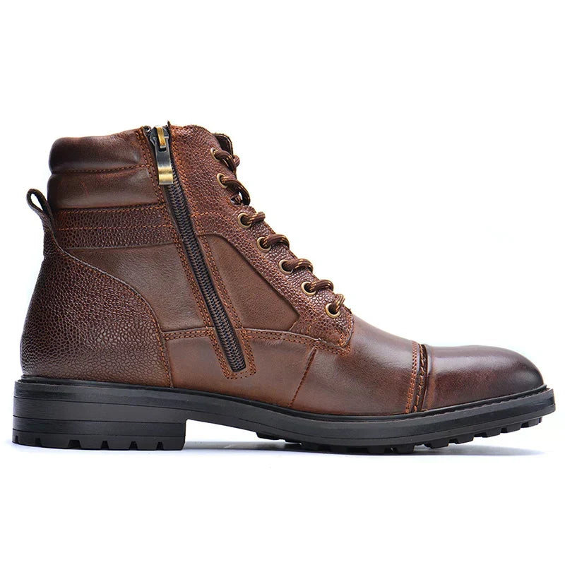 Men's durable brown side zipper boots, ideal for casual and outdoor autumn wear.