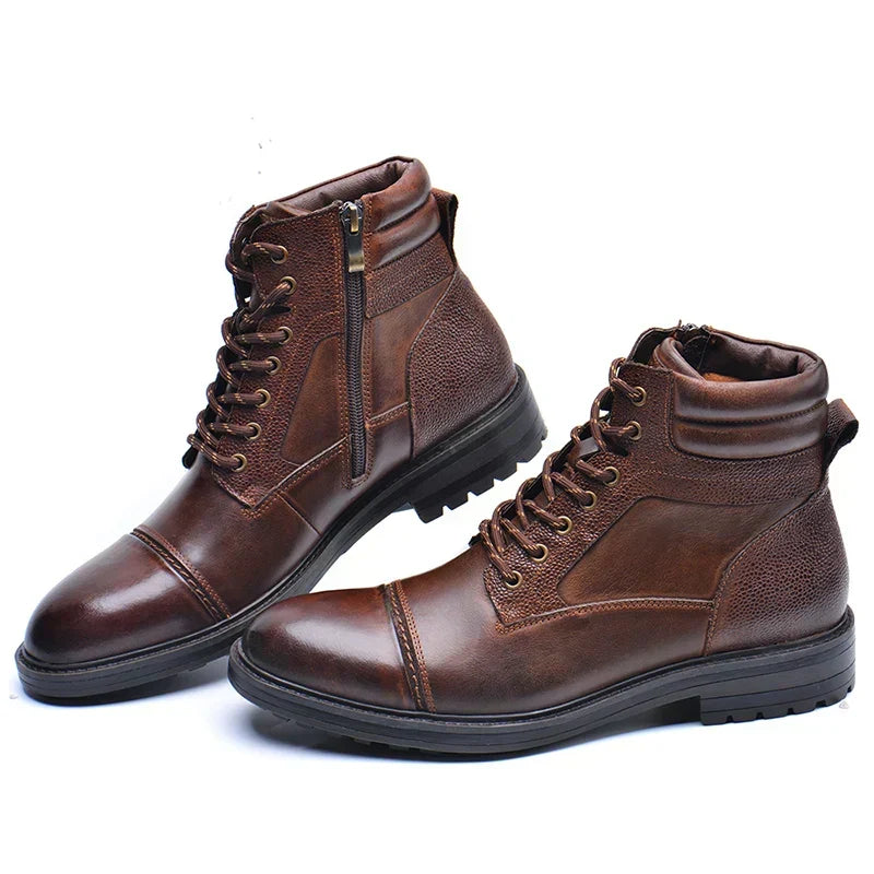 Men's durable leather side zipper boots, great for casual wear, autumn style, and winter comfort.