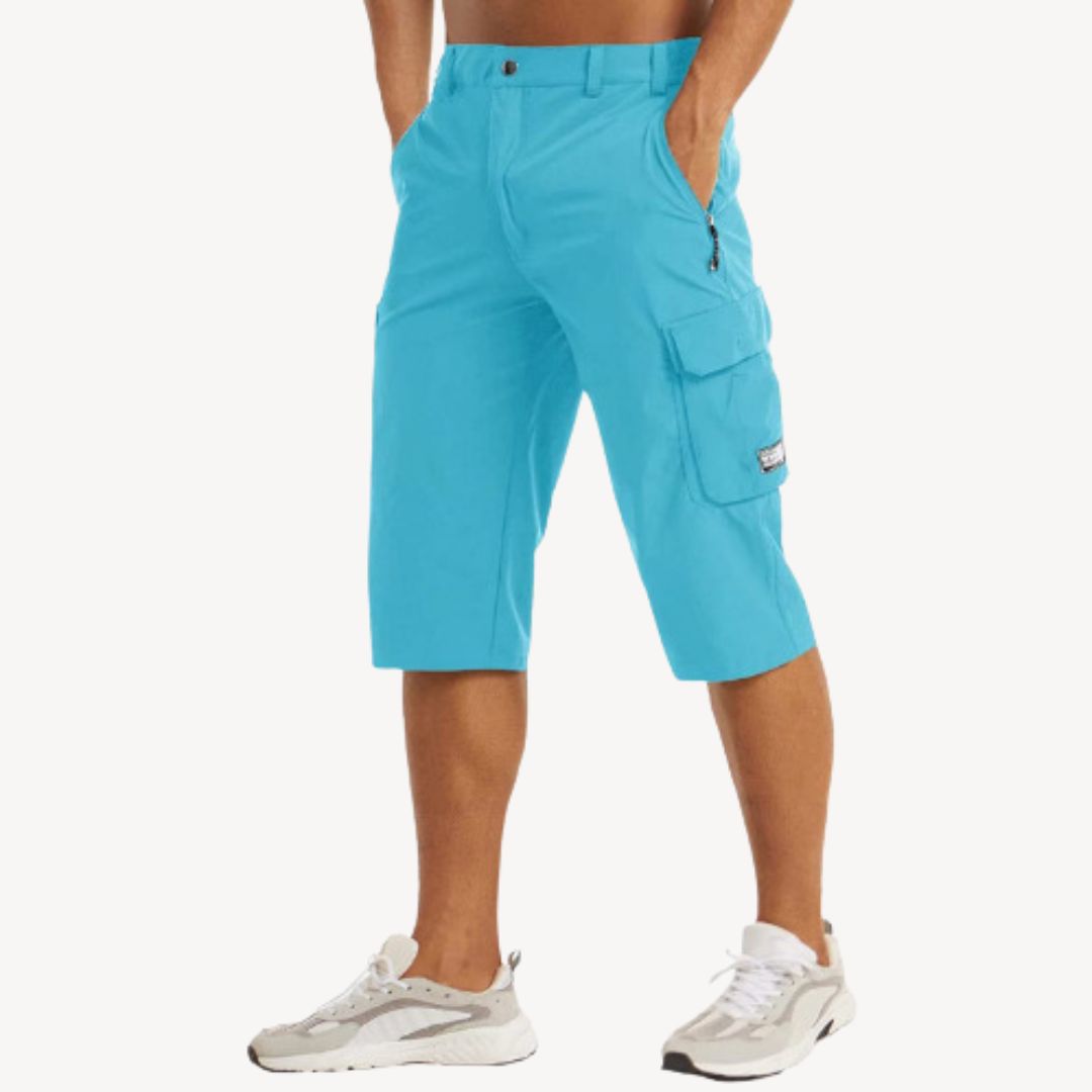 Men's outdoor cargo capri pants, versatile multi-pocket 3/4 trousers for summer.
