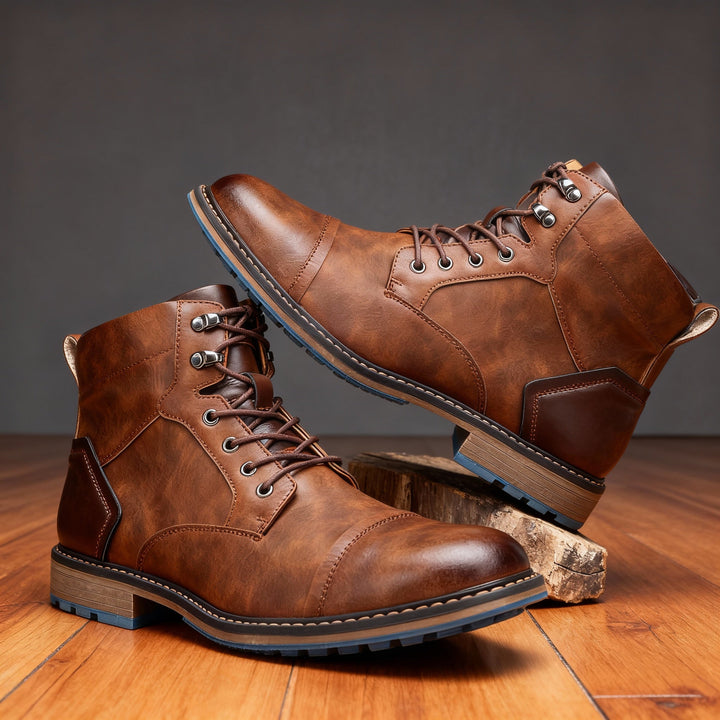 Men's chukka style combat boots, durable and cushioned, perfect brown boots for work, outdoor, or casual.