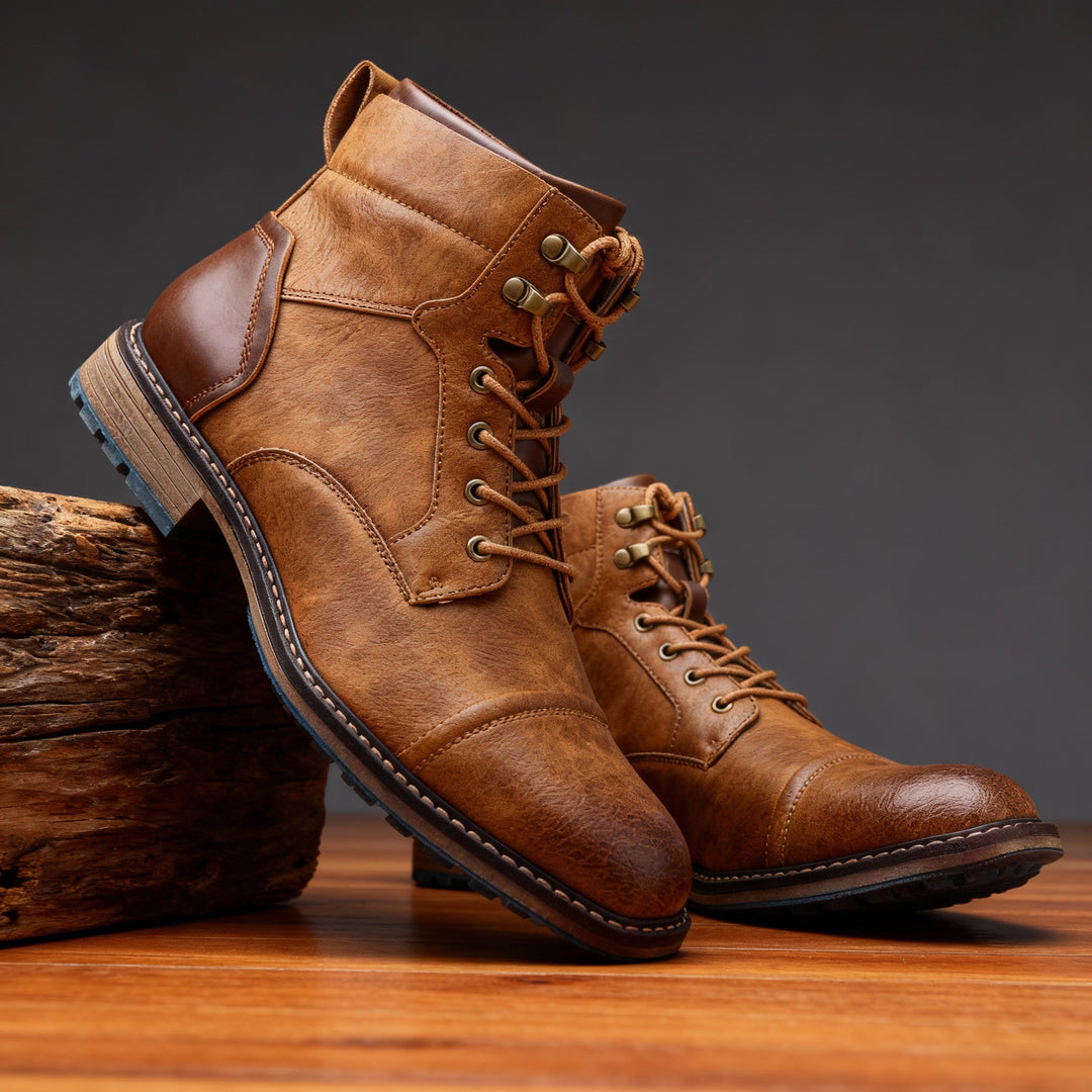 Men's durable combat boots in brown, ready for outdoor adventures, work, or everyday rugged style.