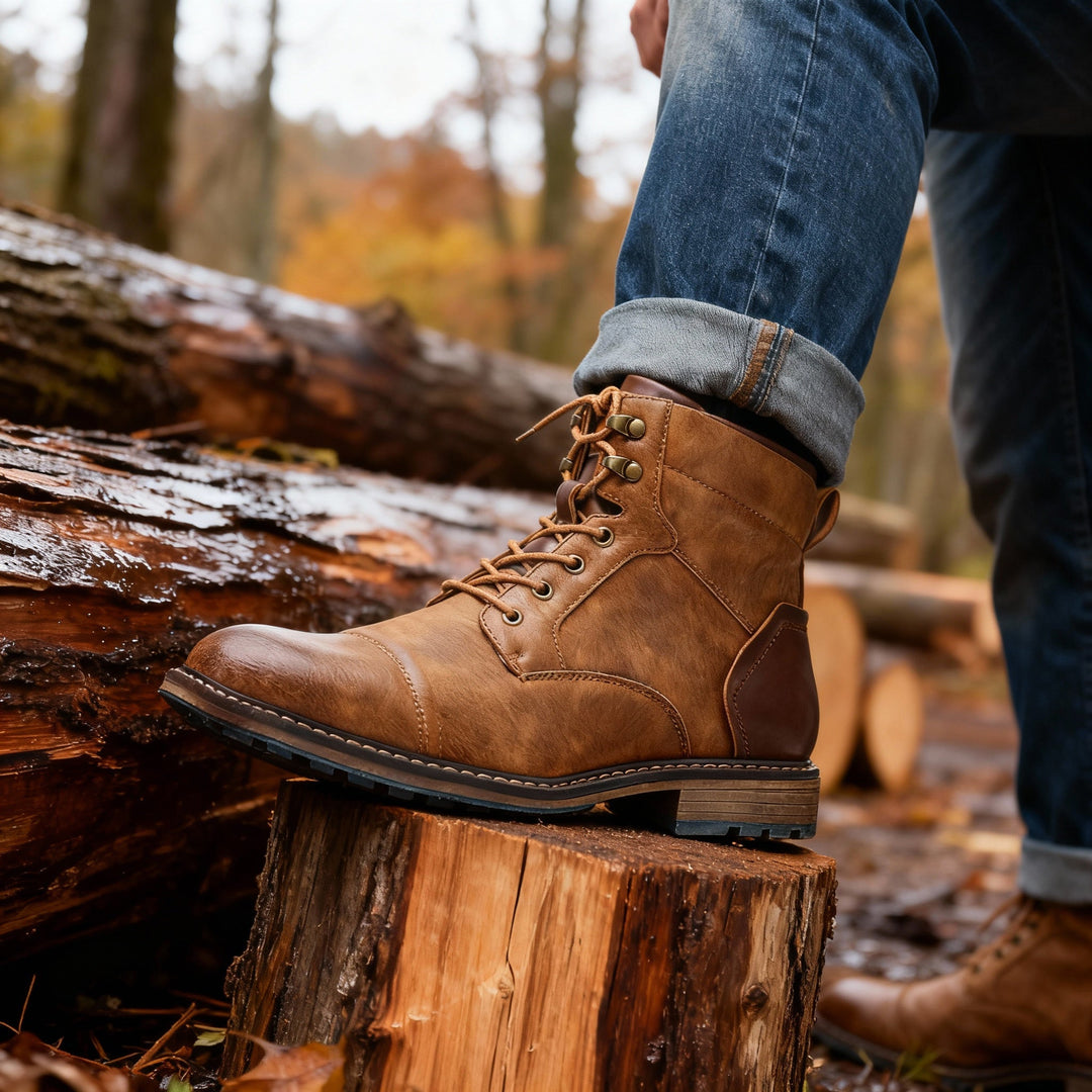 Rugged men's work and outdoor combat boots, durable construction with cushioned support for all-day wear.
