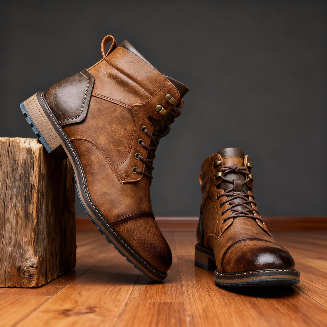 Durable men's combat boots with cushioned comfort, designed for long-lasting wear in any conditions.
