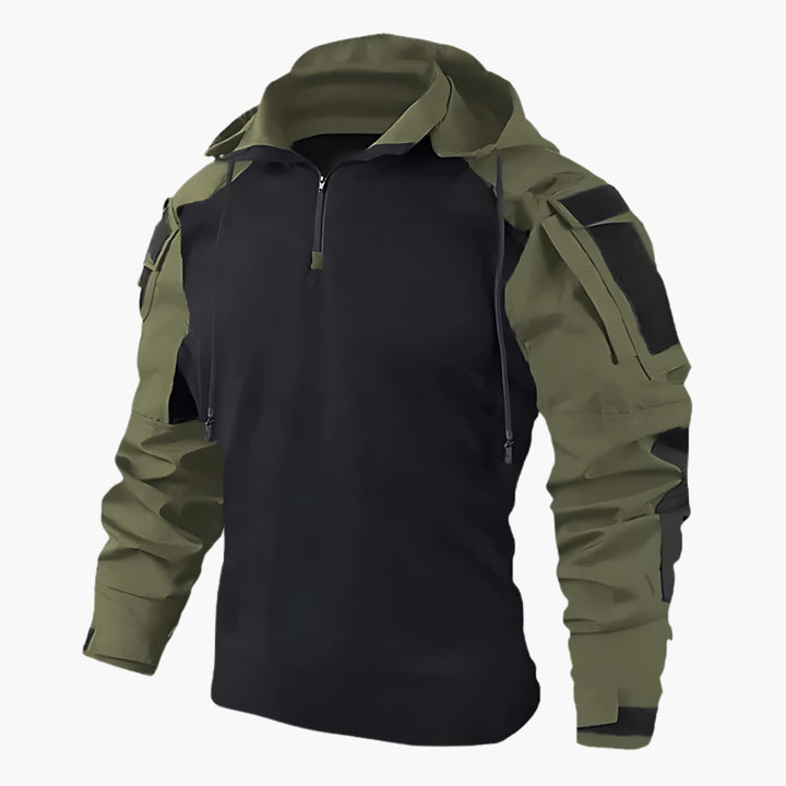 Men's durable hooded tactical winter jacket, military style, for cold weather outdoor adventures & active wear.