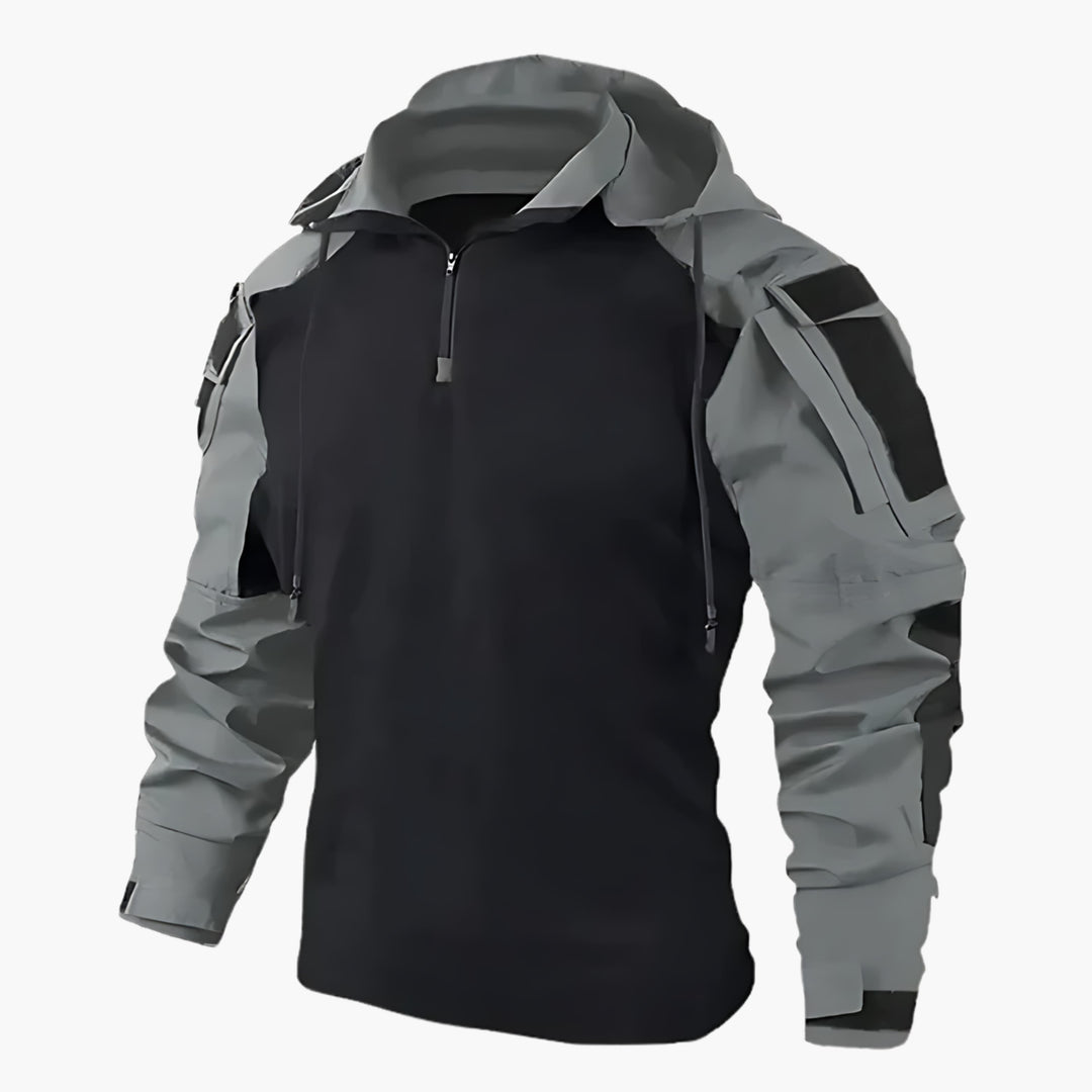 Adventure-ready men's durable hooded tactical winter jacket, ideal for cold weather, active, and casual outdoor use.