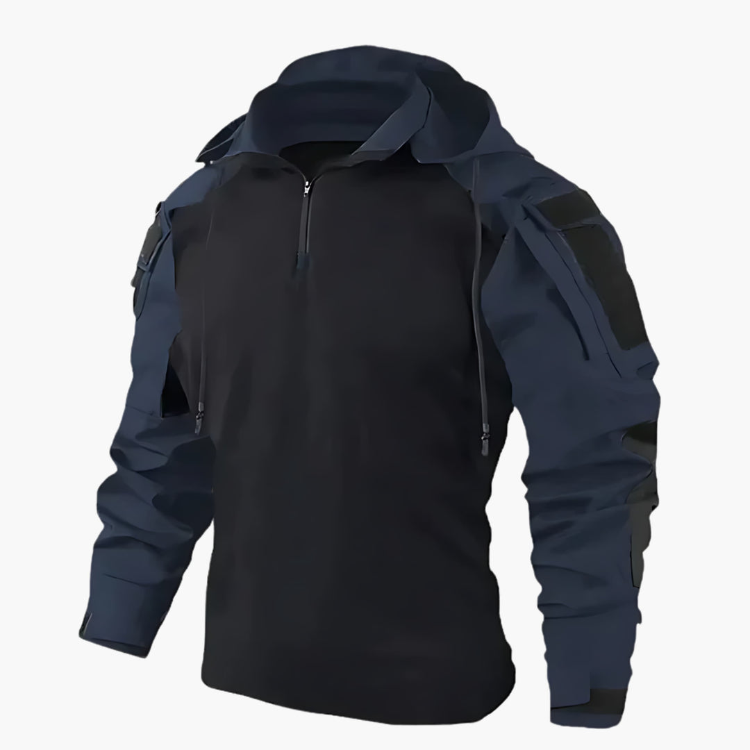 Stylish men's military-style hooded tactical winter jacket, durable for casual and active cold weather protection.