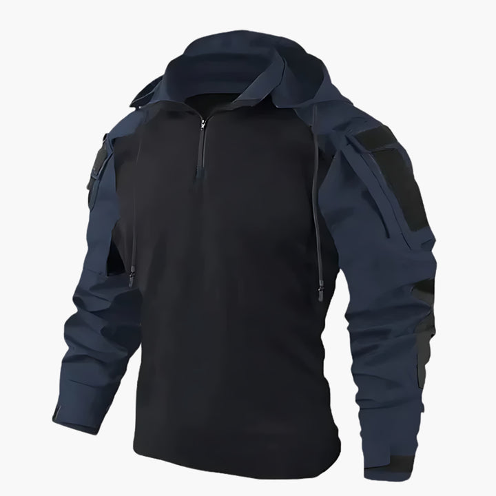 Stylish men's military-style hooded tactical winter jacket, durable for casual and active cold weather protection.