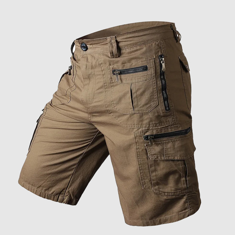 Men's durable multi-pocket cargo shorts for outdoor adventures. Perfect for summer utility.