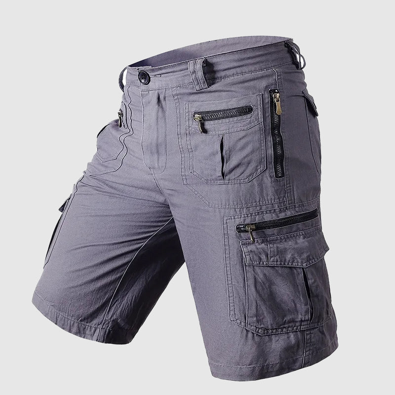 Tactical men's cargo shorts featuring multiple utility pockets, perfect for adventurers and summer exploration.