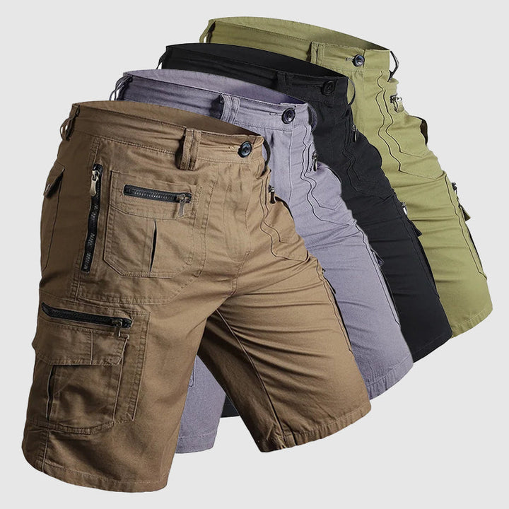 Comfortable men's multi-pocket cargo shorts, ideal activewear for summer outdoor adventures & casual use.