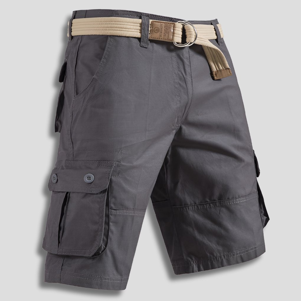 Men's durable multi-pocket cargo shorts, ideal for outdoor comfort & utility.