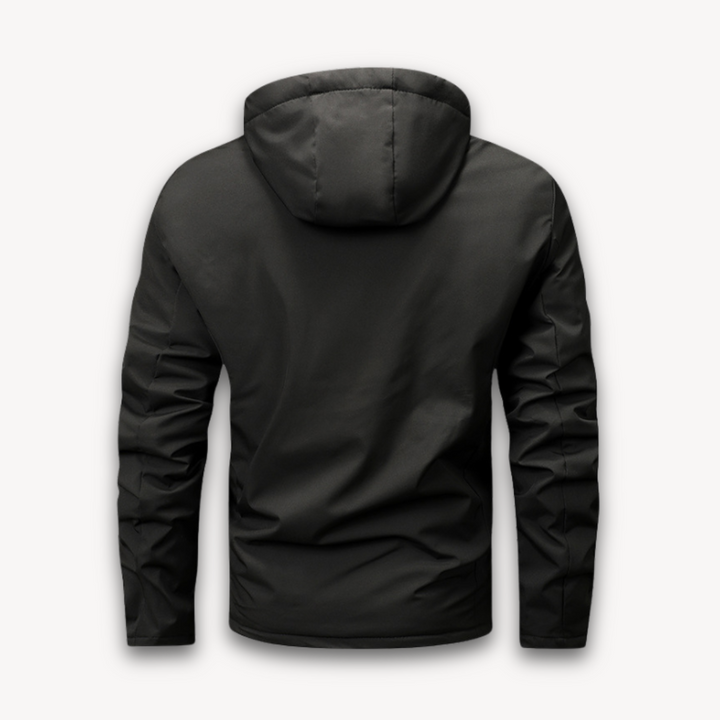 Close-up of fabric: Men's high-quality waterproof jacket material, built for long-lasting wear.