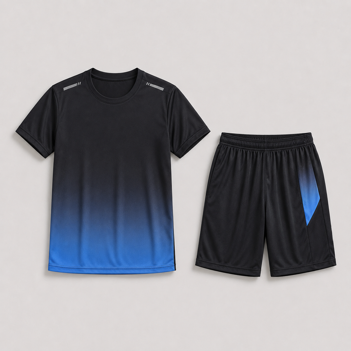 Men's dynamic sports set: lightweight t-shirt & drawstring shorts for running & outdoor training.
