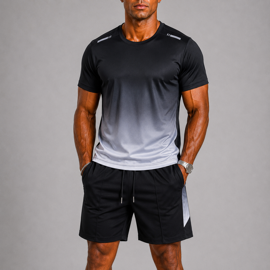 Stylish men's athletic t-shirt & shorts set, lightweight & perfect for active days, training & running.