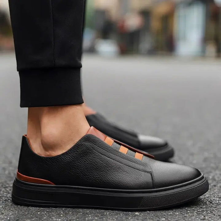 Men's stylish slip-on trainers, perfect for casual wear, with loop lacing for quick, comfortable everyday shoes.