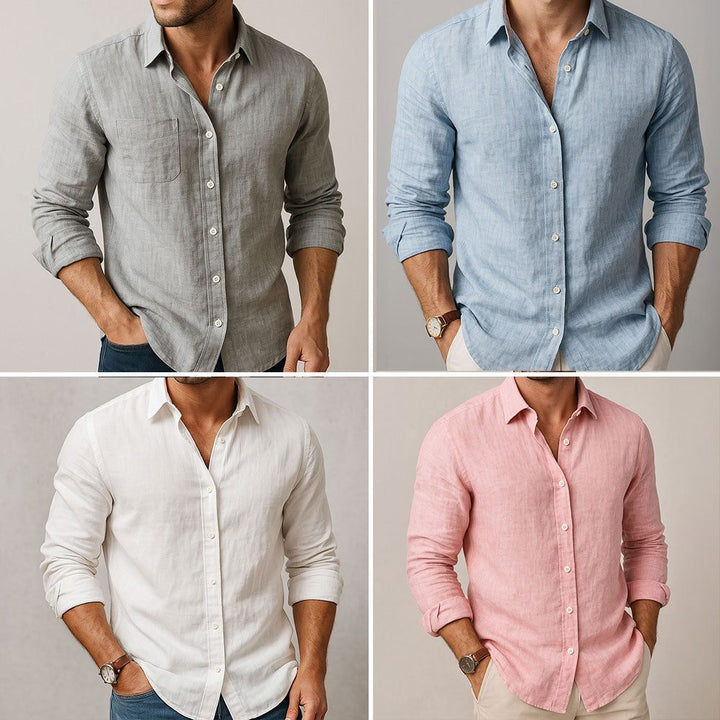Effortless men's summer long sleeve button-down shirt, relaxed fit, perfect for casual warm weather.