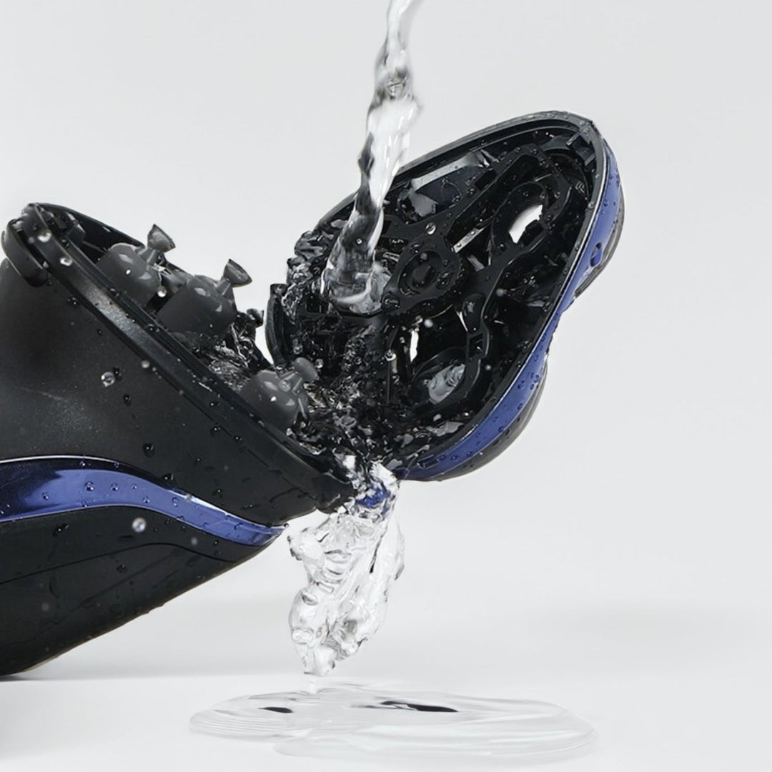 Men's waterproof electric shaver with flexible 3D heads. Cordless and rechargeable for convenient personal grooming.