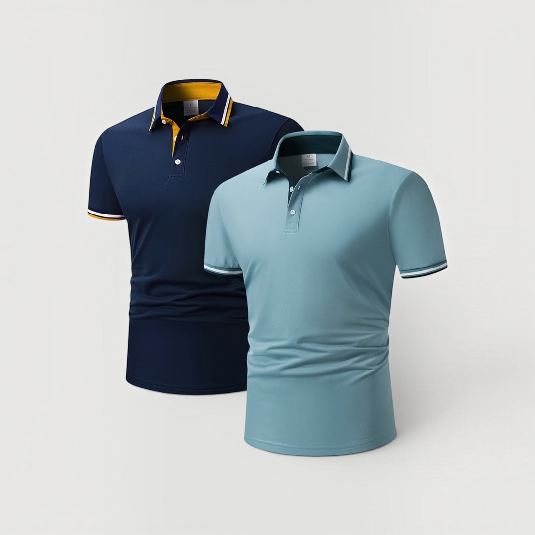 Versatile men's smart-casual polo set, offering comfort & elegant styling.