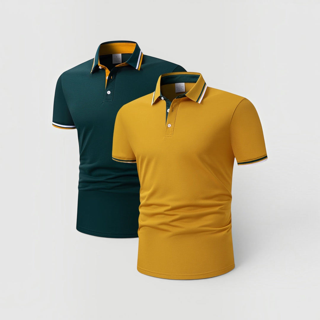Modern men's 2-piece knit polo set, combining comfort with smart-casual elegance.