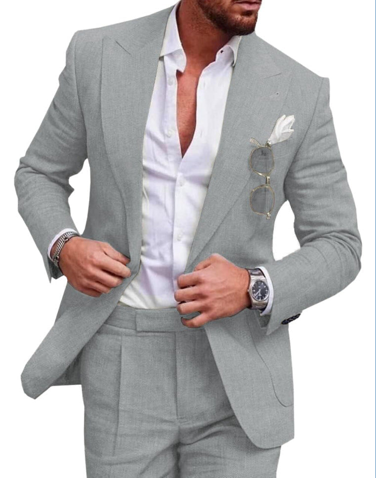High-quality men's wedding suit, 2-piece ensemble for formal spring & summer events.