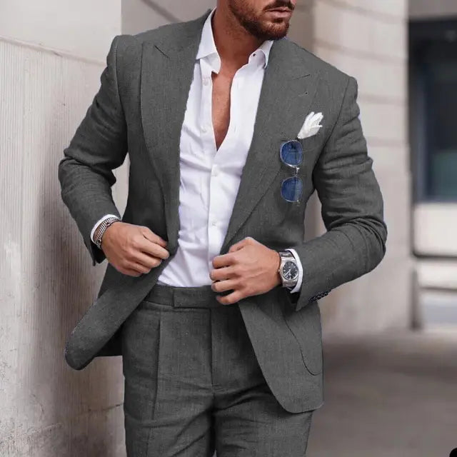 Sharp men's formal suit, tailored for weddings & other sophisticated special occasions.