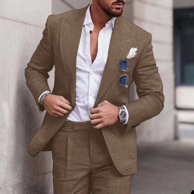 Luxurious men's formal suit, a 2-piece set perfect for elegant weddings & events.