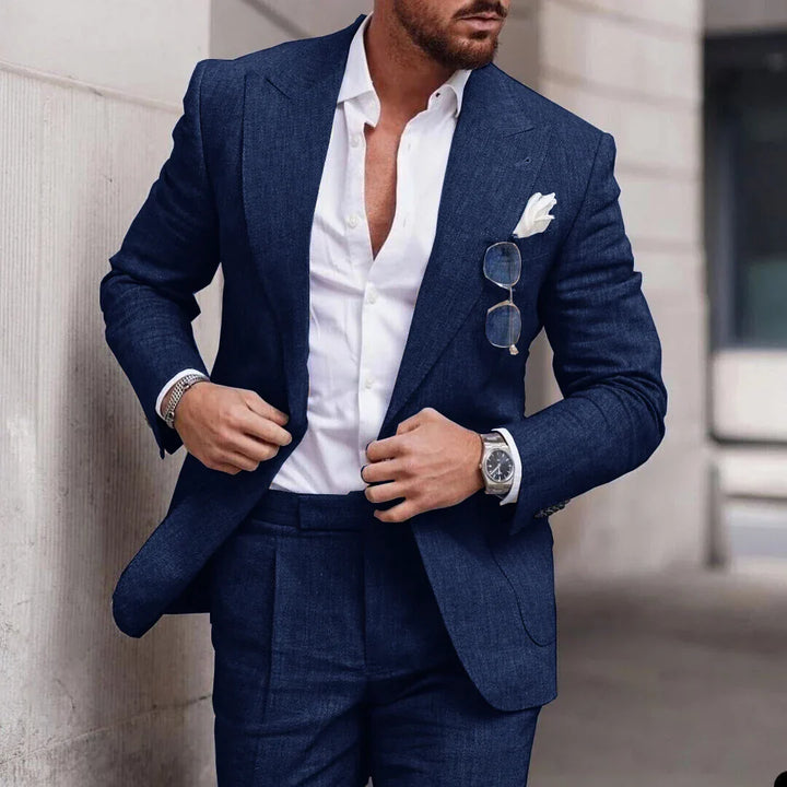 Stylish men's formal suit for weddings & special occasions, showcasing elegant fashion.