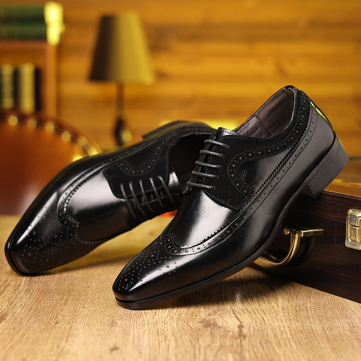 Classic men's brown leather business dress shoes, ideal for formal office wear, professional attire & smart casual events.