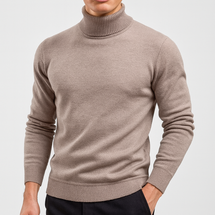 Men's elegant black turtleneck sweater, soft knit, long sleeve, perfect for versatile autumn & winter fashion.
