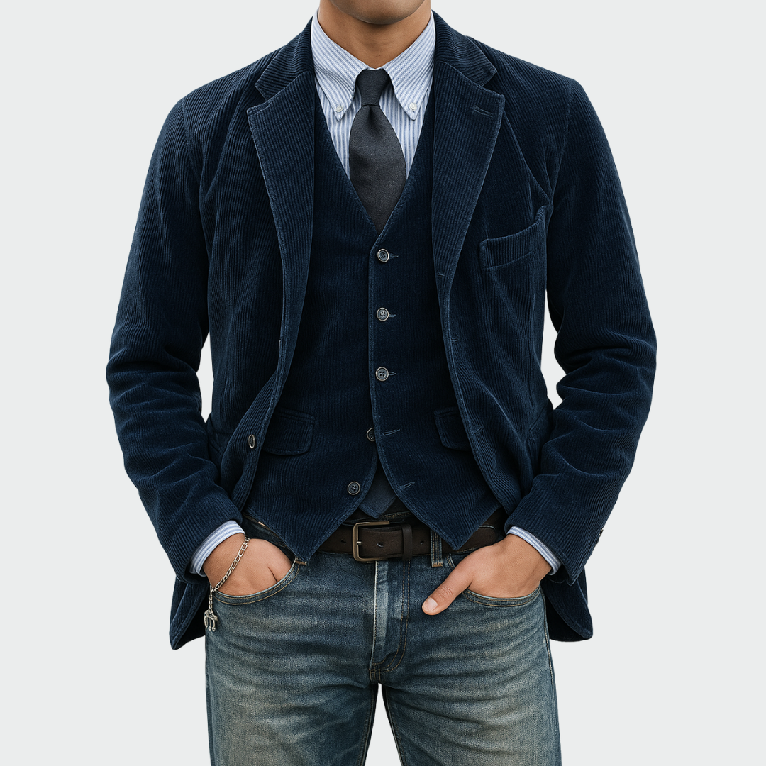 Men's elegant blazer and vest two-piece set, perfect for formal occasions & business attire. Tailored for a sharp look.