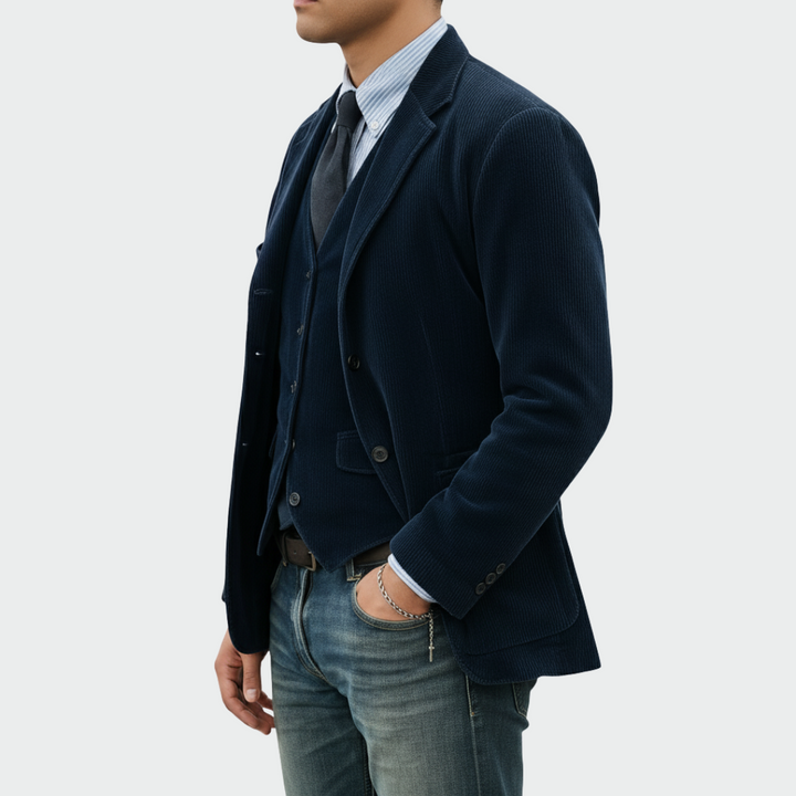 Sleek men's formal vest and blazer set, offering a sharp tailored look for sophisticated business or event wear.