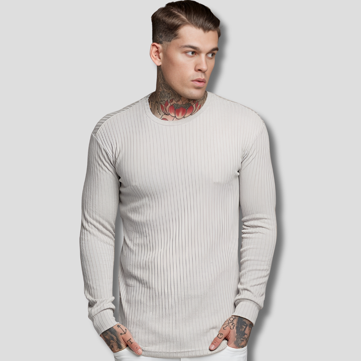 Men's elegant casual long sleeve pullover sweater. Slim fit knit, crew neck, perfect for autumn fashion or winter layering.