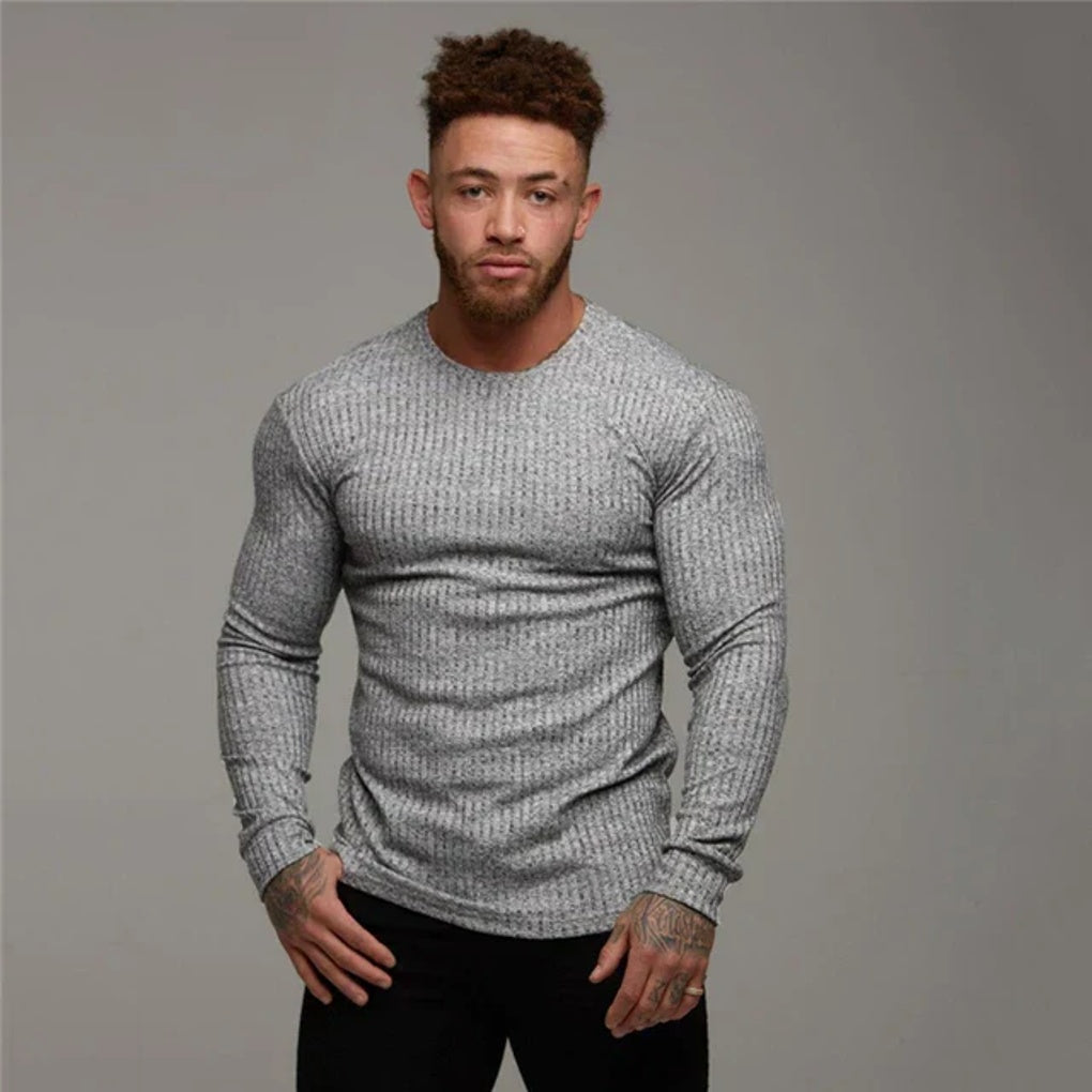 Stylish men's elegant casual pullover sweater. Comfortable long sleeve, crew neck knit, perfect versatile top for autumn wear.