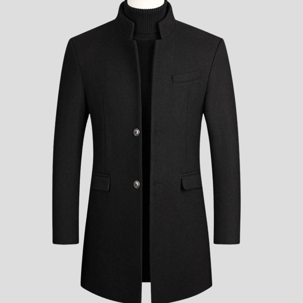 Sophisticated men's classic outerwear coat, ideal for elegant winter fashion, business meetings & formal events.