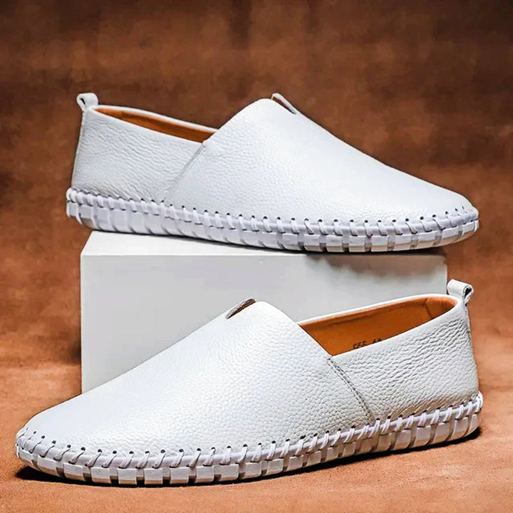 Comfortable light brown men's matte loafers, perfect casual slip-on footwear.