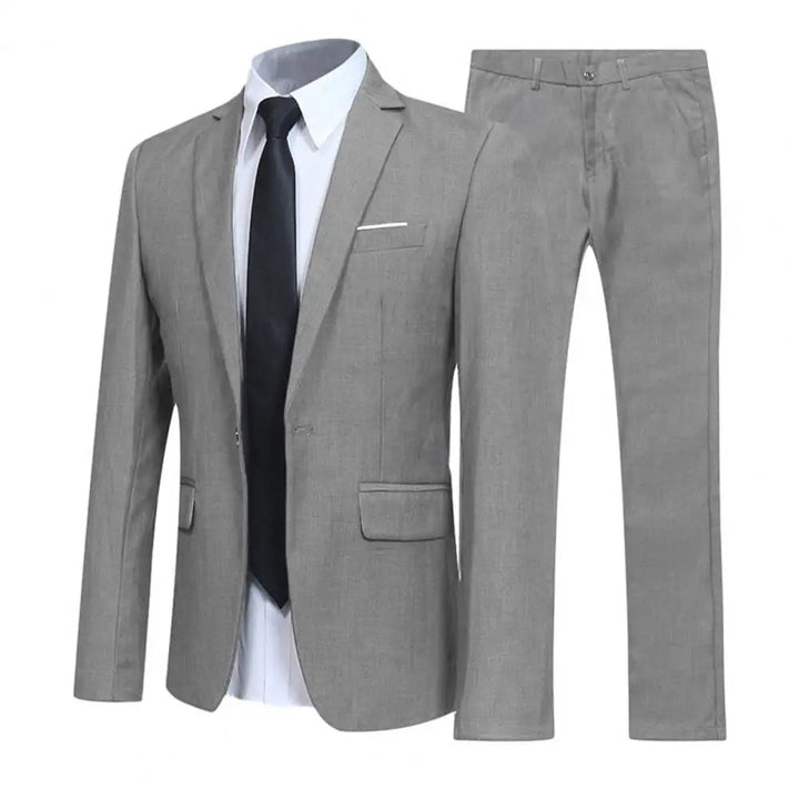 Stylish men's tailored red suit, perfect for spring/summer events. Comfortable formal wear for professional settings.
