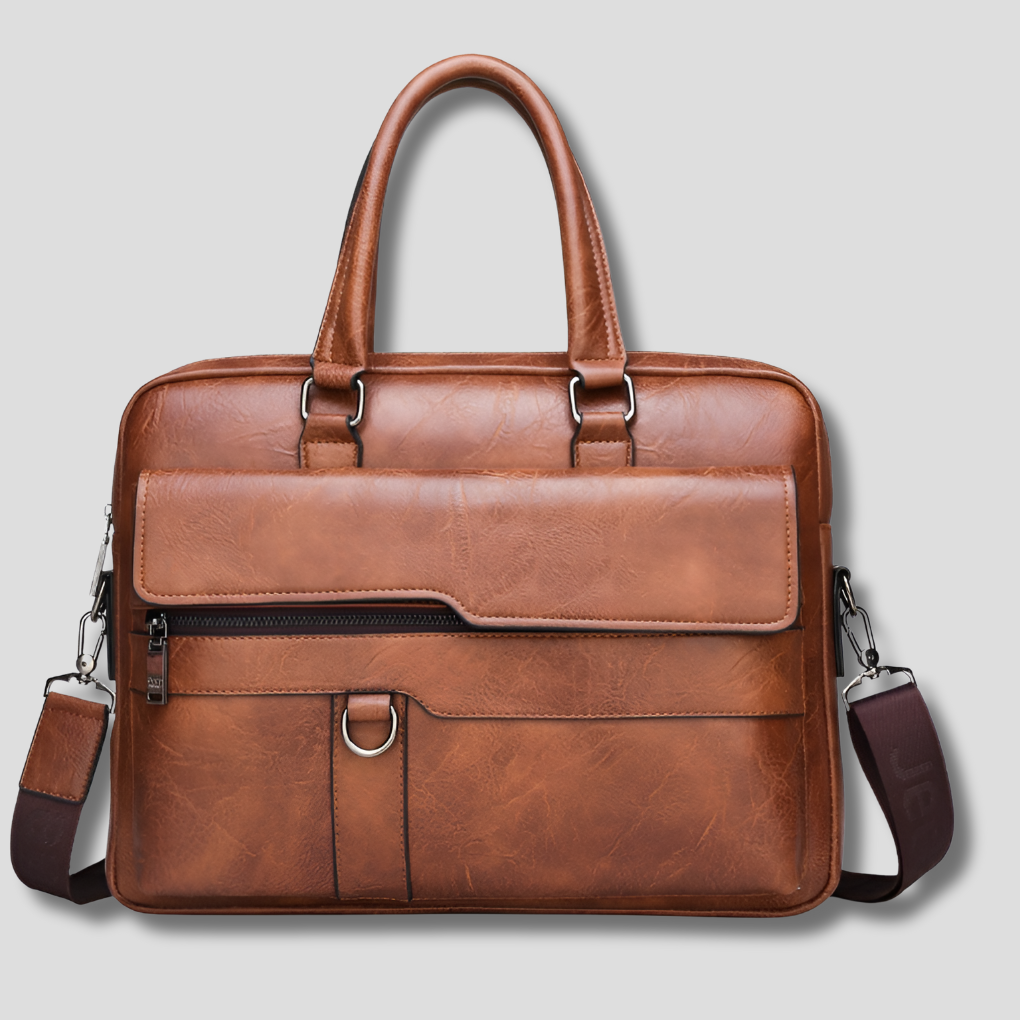 Men's elegant genuine brown leather shoulder bag, perfect for daily essentials, work & travel. Crossbody messenger style.